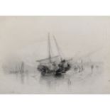 Henry Bright (1814-1873) British. "Fishing Boats lying on the Shore", Pencil, Signed and Dated '