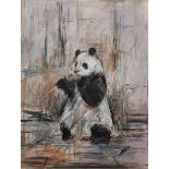 Martin Soper (20th Century) British. A Panda Eating Shoots, Mixed Media, Signed, 21.5" x 17".