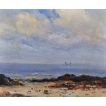 R... M... Patterson (20th Century) British. A Coastal Scene, with Ships in the distance, Oil on