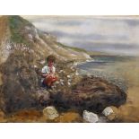 20th Century American School. "Boy on the Shore, Kennebunkport, Maine", Mixed Media, Inscribed on
