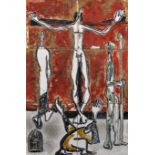 Manner of Graham Vivian Sutherland (1903-1980) British. A Crucifixion Scene, Ceramic on Six Tiles,