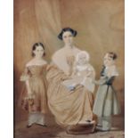 Early 19th Century English School. A Mother with Three Children, Watercolour, Indistinctly Signed,