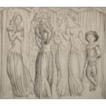 Frederick Carter (1885-1967) British. Four Ladies on Stage, with a Young Boy, Etching, Signed in