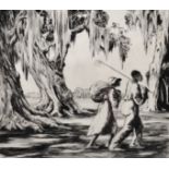 Alfred Heber Hutty (1877-1954) American. "Deep South", Two Figures, Etching, Signed, and Signed with