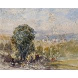 David Cox (1809-1885) British. A Landscape, with Buildings in the distance, Watercolour, 4.5" x 5.