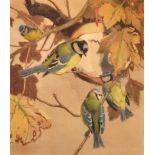 Winifred Marie Louise Austen (1876-1964) British. "Tomtits", Blue Tits and Great Tits, sitting on