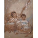 John Hayter (1800-c.1891) British. A Study of Two Children with a Flag, Pencil and Chalk, Signed,