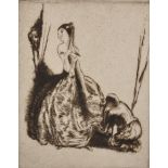 Frederick Carter (1885-1967) British. A Seamstress with an Elegant Lady, Etching, Signed in