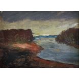 Fred Uhlman (1901-1985) German/British. A Coastal Inlet at Dusk, Oil on Board, Signed, 8.75" x 12.