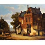 Joseph van Helde (19th Century) Dutch. A Street Scene with Figures, Oil on Canvas, Signed, 23.5" x