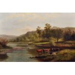 J... Marshall (19th Century) British. A River Landscape with Cattle Watering, Oil on Canvas, Signed,