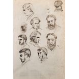 John Smith (19th Century) British. Male Head Studies, Ink, Signed and Inscribed in Pencil, 11.5" x