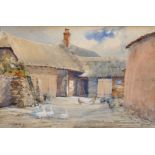 W... Richards (19th Century) British. A Farmyard, with Chickens and Ducks, Watercolour, Signed,