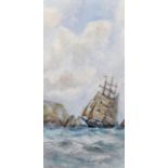 William Cannon (1840- ) British. A Shipping Scene, with a Three Masted Vessel and a Paddle