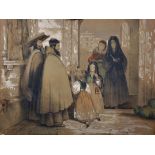 After John Frederick Lewis (1805-1876) British. "Mendicant Friars Receiving Alms", Watercolour,