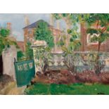 Enslin Hercules Duplessis (1894-1978) South African. "Highbury", A Garden Scene, with Houses beyond,