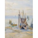 Fritz B... Althaus (act.1881-1914) British. A Beach Scene with Figures and Boats, Watercolour,