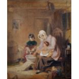 19th Century English School. A Mother and Child Washing a Baby, in an Interior, Watercolour, 17.