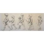 Circle of James Henry Dowd (1883-1956) British. Children in Uniform, walking to School, Pencil, 6.5"