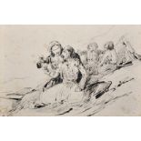 Circle of Carle Vernet (1758-1836) French. Study of Turkish Men, Seated, Making a Toast, Ink,
