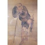 A GOOD JAPANESE EDO / MEIJI PERIOD PAINTED SILK FRAMED HANGING SCROLL / KAKEJIKU OF TEKKAI SENNIN,