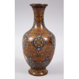 A GOOD QUALITY JAPANESE MEIJI PERIOD CLOISONNE VASE, the vase decorated with formal scrolling vine