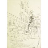 A GOOD 19TH / 20TH CENTURY FRAMED CHINESE DRAWING OF A TOWN SCENE, drawn on paper using ink, the