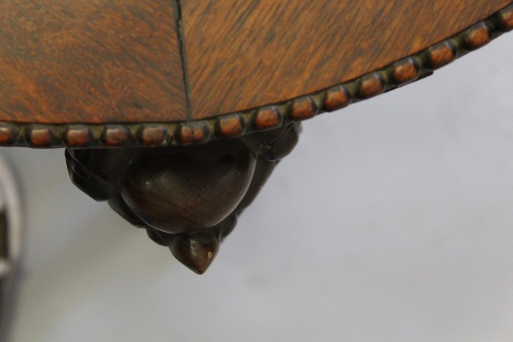 A CHINESE REDWOOD STAND, with inset hardstone top on carved legs. 73cm diameter. - Image 6 of 7