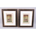 TWO 20TH CENTURY INDIAN MINIATURE PAINTINGS, figures and elephants, image 20cm x 12cm, framed and