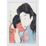 A GOOD JAPANESE EDO / MEIJI PERIOD UKIYO-E / WOOD BLOCK PRINT OF MOTHER AND CHILD BY KITAGAWA
