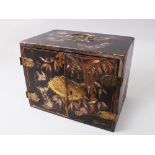 A JAPANESE EDO PERIOD LACQUER & SHIBAYAMA STYLE CHEST, the chest with inlaid abalone shell and