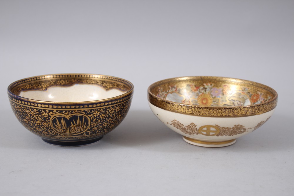 TWO GOOD JAPANESE MEIJI PERIOD SATSUMA BOWLS, both bowls similarly decorated with scenes of geisha - Image 4 of 7