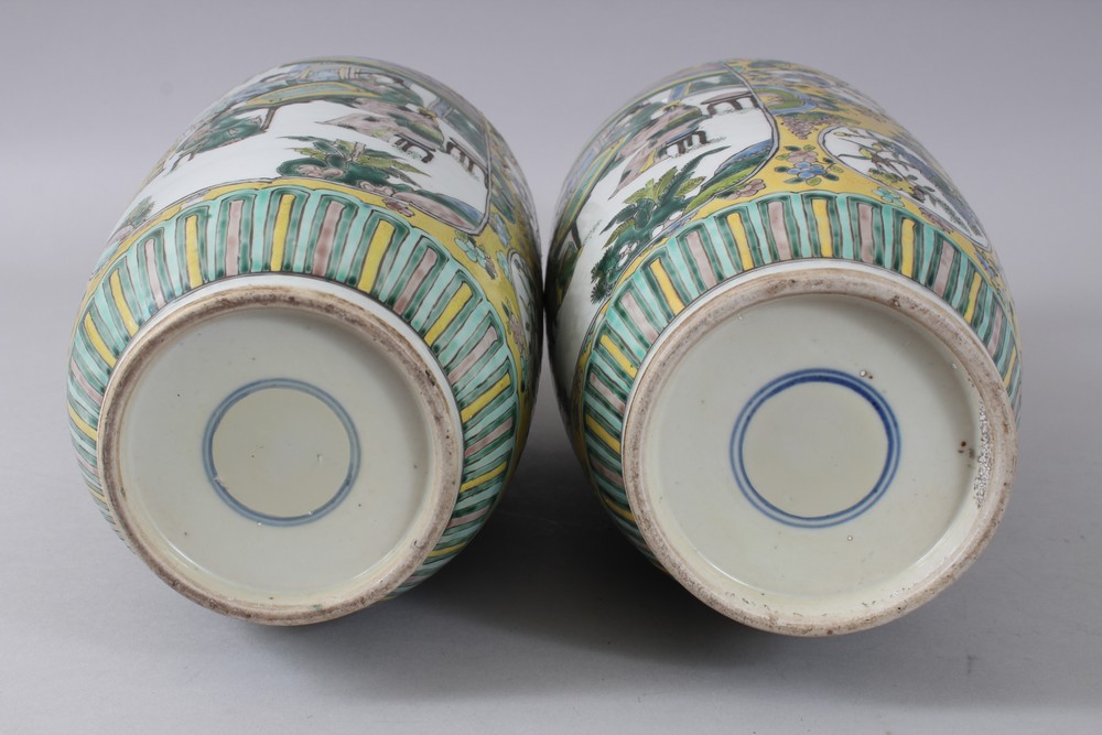 A PAIR OF 19TH CENTURY CHINESE ROULEAU PORCELAIN VASES, the body of the vases with panels - Image 8 of 8