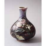 A 19TH / 20TH CENTURY CHINESE MOULDED FLAMBE PORCELAIN VASE, with moulded decoration of floral