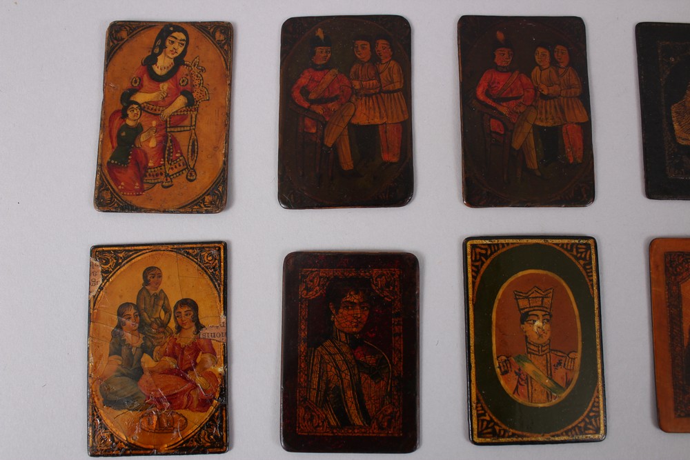 A COLLECTION OF FIFTEEN 19TH CENTURY PERSIAN QAJAR LACQUER PAPIER MACHE PLAYING CARDS - Image 2 of 11