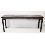 A LARGE 19TH CENTURY CHINESE HARDWOOD ALTAR TABLE, supported upon four square form legs with inner