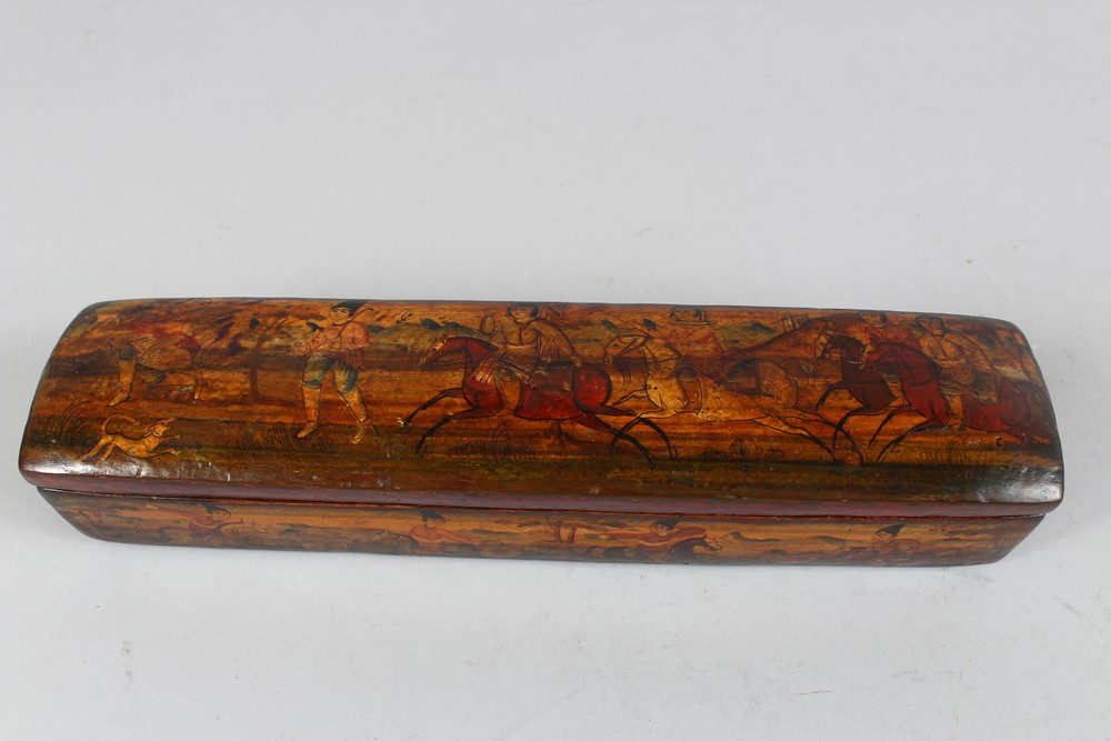 A GOOD PAIR OF LARGE QALAMDAN PAPIER MACHE PEN BOXES, 28cm long. - Image 2 of 7