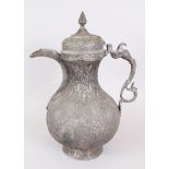 A GOOD 18TH-19TH CENTURY PERSIAN TINNED COPPER JUG with figured decoration.