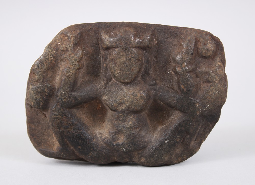 A FINE 12TH-13TH CENTURY CARVED STONE EROTIC FIGURE, 11cm x 8cm.