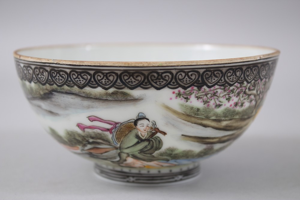 A 20TH CENTURY CHINESE FAMILLE ROSE EGSHELL PORCELAIN BOWL , the body of the bowl decorated with - Image 2 of 7