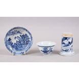 THREE CHINESE 19TH / 20TH CENTURY BLUE & WHITE PORCELAIN ITEMS, including a 19th century blule &