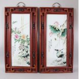 A PAIR OF CHINESE REPUBLICAN STYLE PORCELAIN FRAMED PANELS, the panels depicting scenes of birds