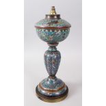 A GOOD 19TH / 20TH CENTURY CHINESE / ORIENTAL CLOISONNE LAMP, the decoration with pheonix birds