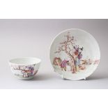 18TH CENTURY CHINESE FAMILLE ROSE PORCELAIN CUP & SAUCER, decorated with scenes of figures in