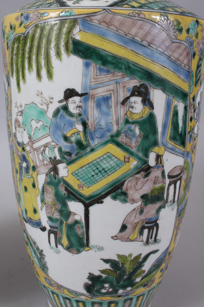 A PAIR OF 19TH CENTURY CHINESE ROULEAU PORCELAIN VASES, the body of the vases with panels - Image 6 of 8