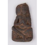 A FINE 12TH-13TH CENTURY CARVED STONE GANDHARA BUDDHA sitting praying and croosed legged, 15cm x