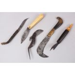 A COLLECTION OF FIVE 18TH-19TH CENTURY PERSIAN AND INDIAN KNIVES.