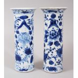 A PAIR OF 19TH CENTURY CHINESE BLUE & WHITE PORCELAIN SPILL VASES, the body's with floral