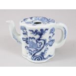 A JAPANESE MEIJI PERIOD BLUE & WHITE ARITA PORCELAIN TEA POT, decorated with scenes of native