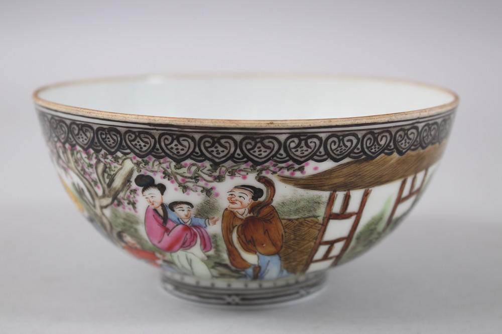 A 20TH CENTURY CHINESE FAMILLE ROSE EGSHELL PORCELAIN BOWL , the body of the bowl decorated with - Image 4 of 7